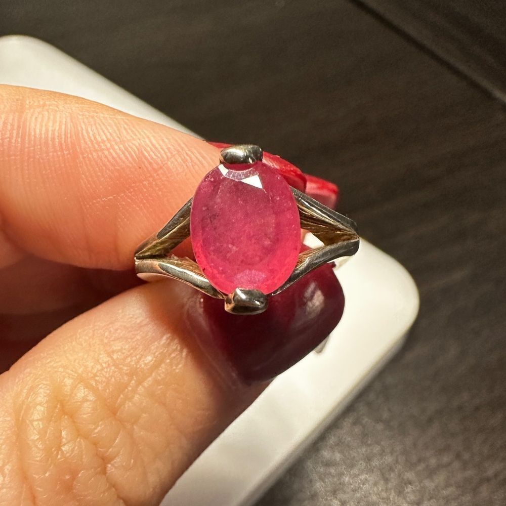 Genuine 2.5ct oval cut ruby solitaire ring in sterling silver!